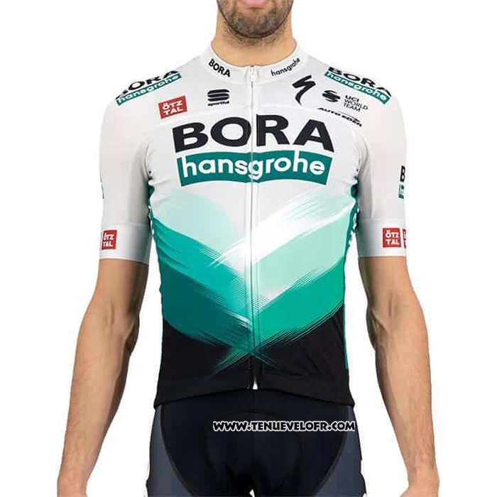 2021 Maillot Cyclisme Bora-Hansgrone Blanc Vert Manches Courtes et Cuissard